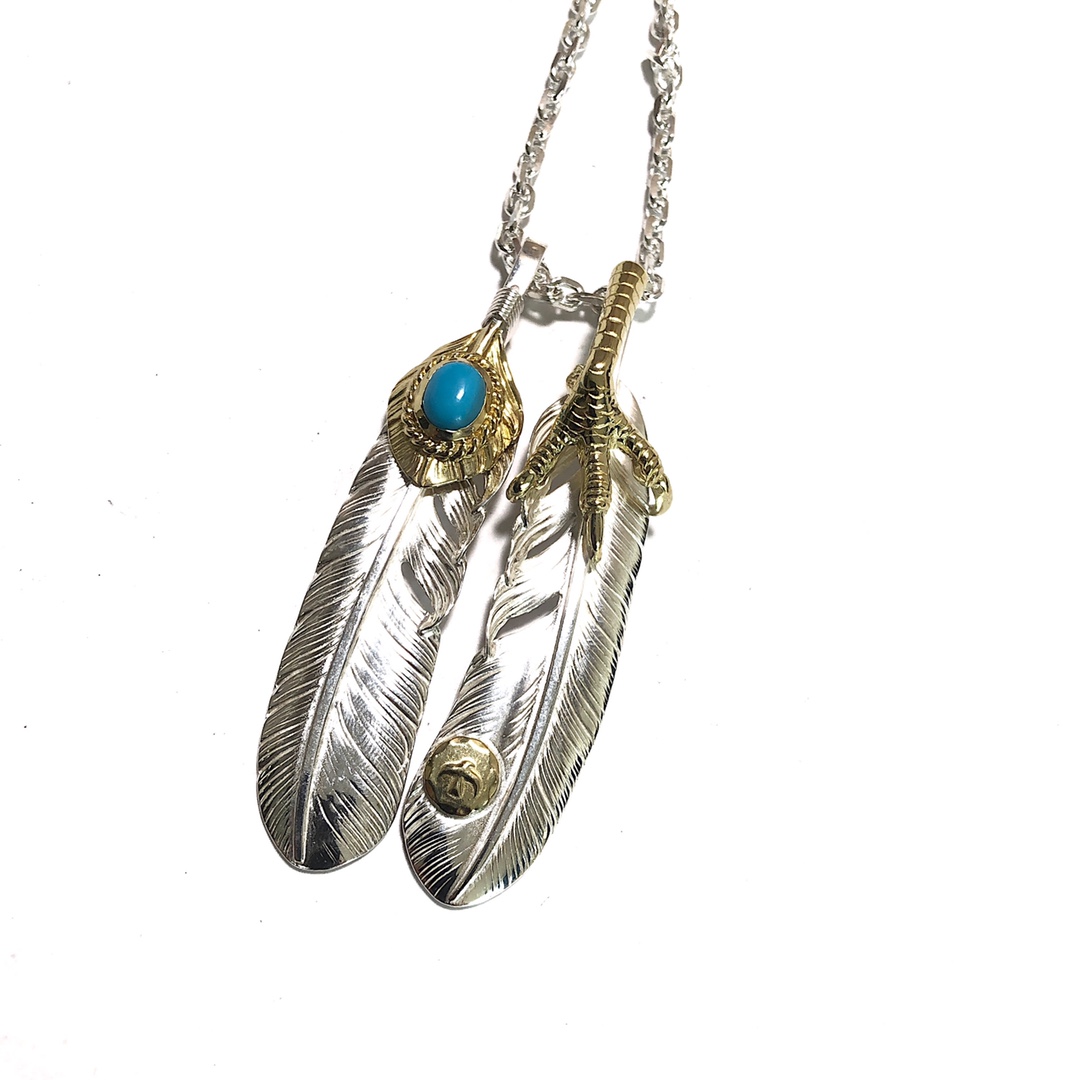 NO:106247,-' Goro Takahashi Blue pine stone with golden claw feathers, fine jewelry19860909-' 高桥吾郎 蓝松石搭配金爪羽毛,饰品精品,Jewelry