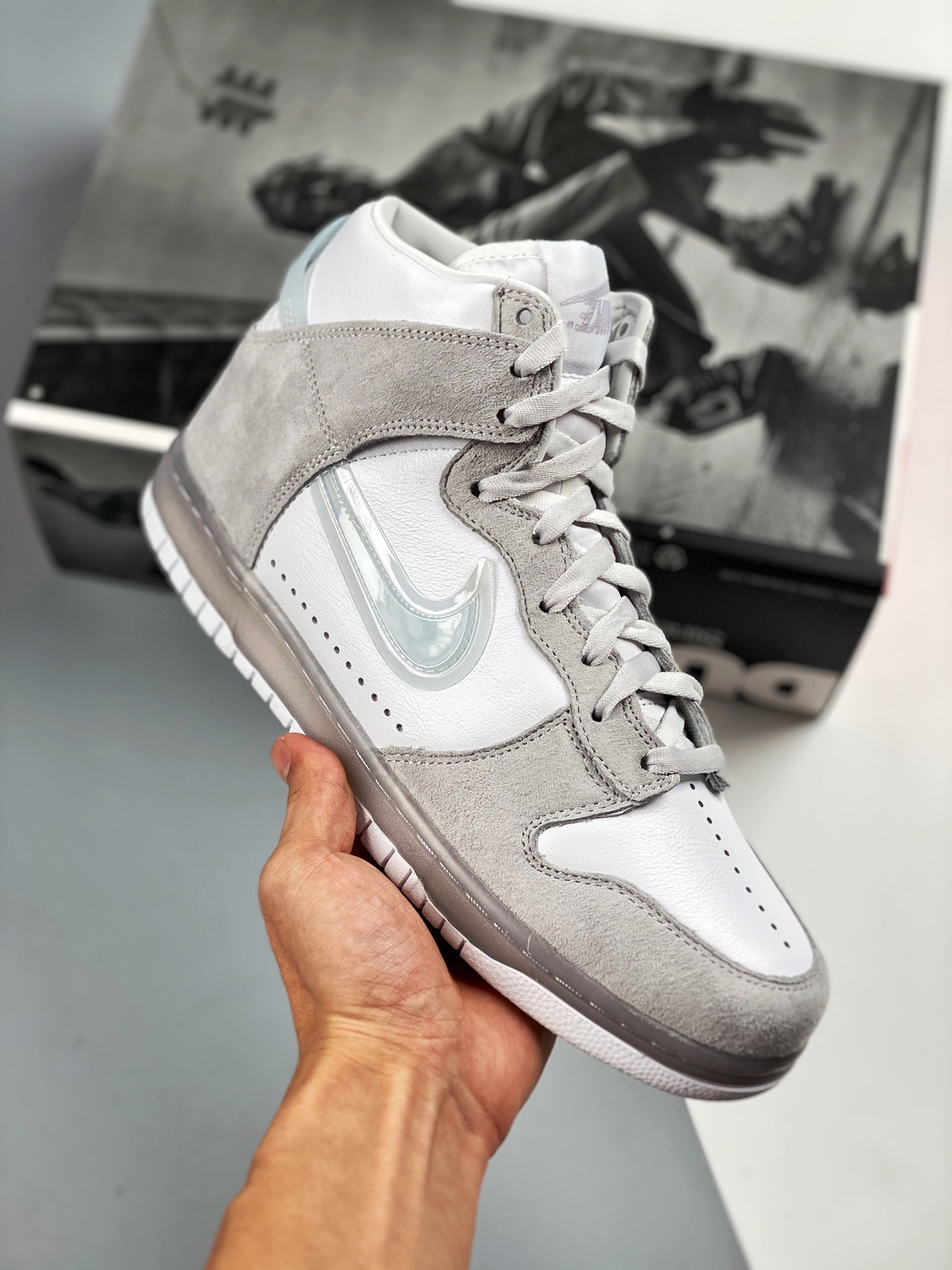 Slam Jam x NK SB Dunk Hi "Light Gray" Gris claro, único original en el mercado, colaboración con la famosa ti…