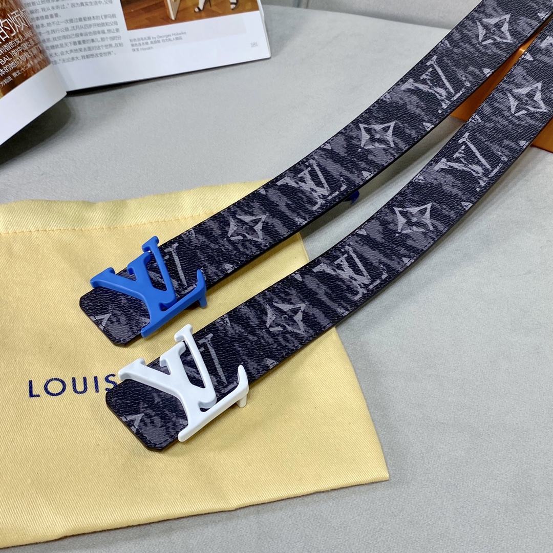 Louis Vuitton Belts Black Men Calfskin Canvas Cowhide Spring Collection