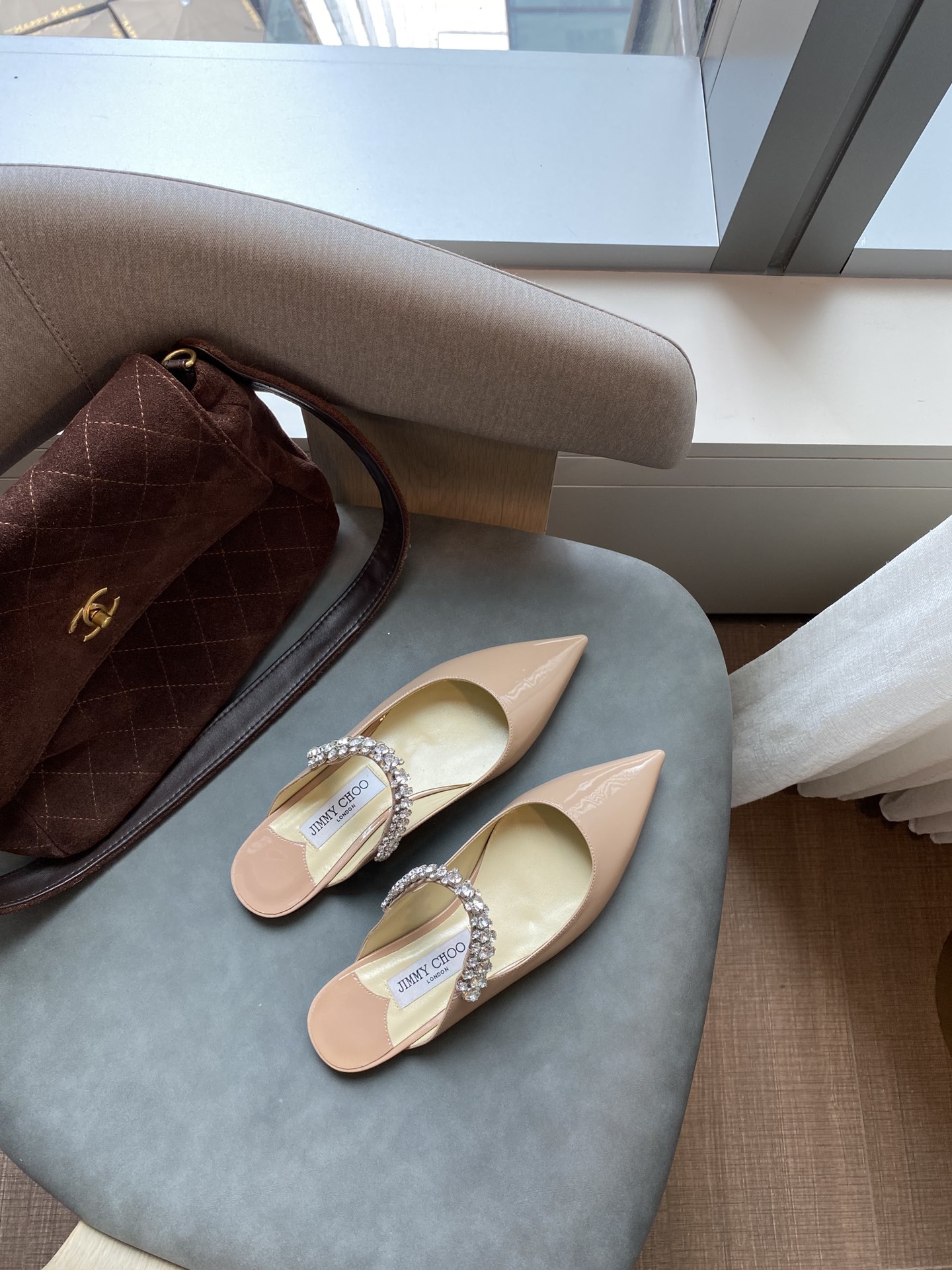 JIMMY CHOO ポインテッドトゥパンプス 輸入漆皮 フルグレインクリスタルシープスキン イタリア製本革底 1.0/6.5/8.5cm