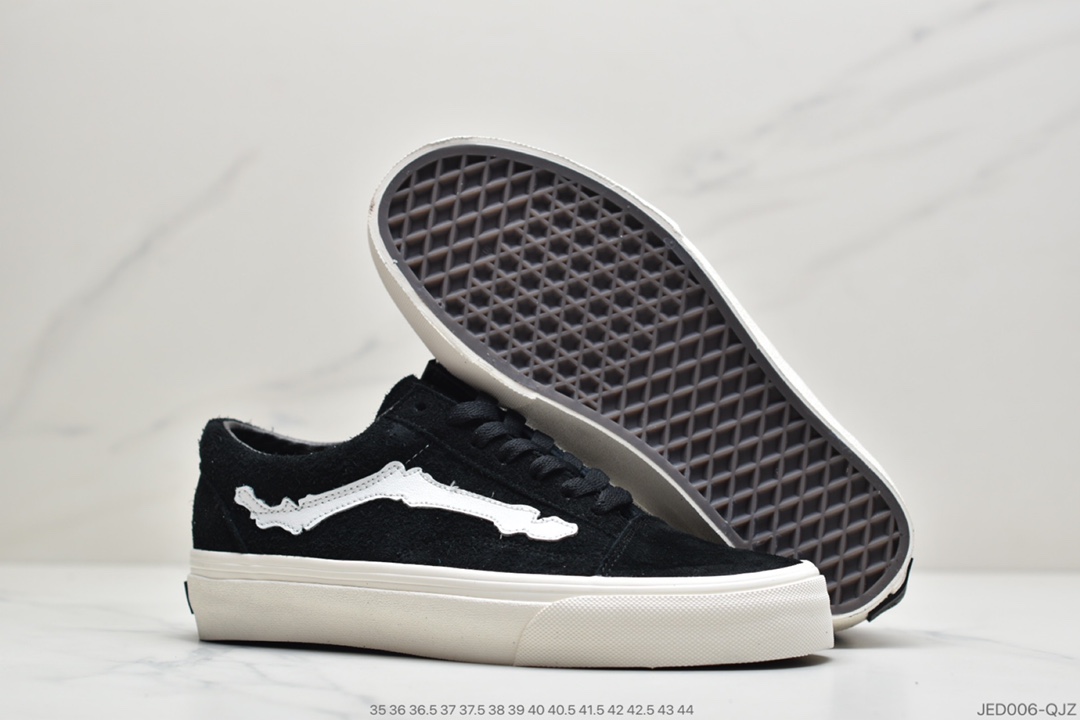 150 公司级Blends Vans联名Old Skool ComfyCush黑白麂皮骨头图案帆布鞋低帮