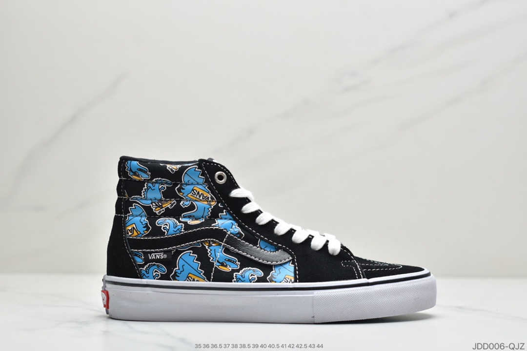 120 公司级万斯 恐龙 黑蓝 越墙VANS范斯SK8-Hi PRO恐龙高帮男女运动休闲滑板鞋VN0A45JDRW7