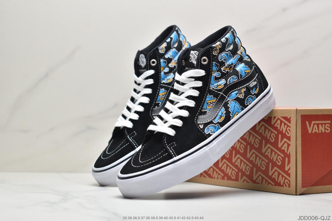 120 公司级万斯 恐龙 黑蓝 越墙VANS范斯SK8-Hi PRO恐龙高帮男女运动休闲滑板鞋VN0A45JDRW7