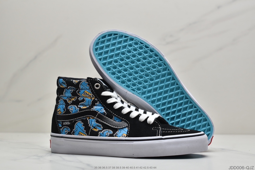 120 公司级万斯 恐龙 黑蓝 越墙VANS范斯SK8-Hi PRO恐龙高帮男女运动休闲滑板鞋VN0A45JDRW7
