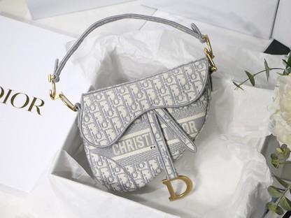 Dior Saddle Saddle Bags Grey Embroidery Oblique