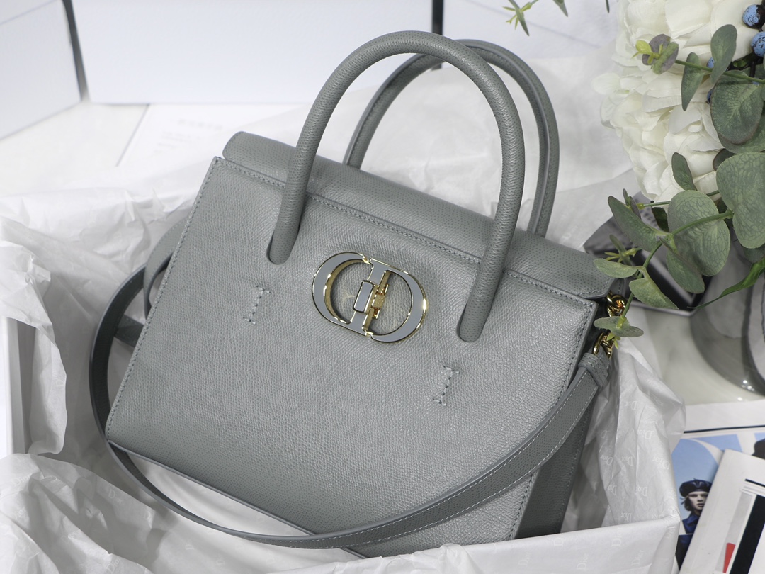 Dior St Honoré серый ручная сумка с эмалевой пряжкой и плечевым ремнём