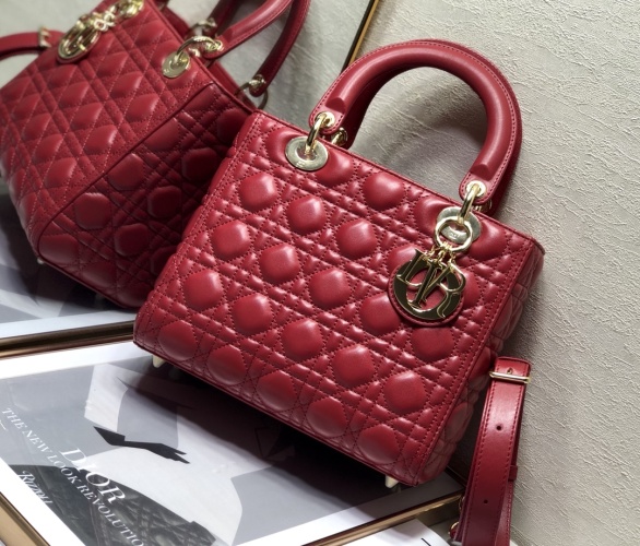 Dior Lady Dior Cherry Red Lambskin Bag, Five-Compartment Design, 24cm 1 Dior Lady Dior Cherry Red Lambskin Bag, Five-Compartment Design, 24cm