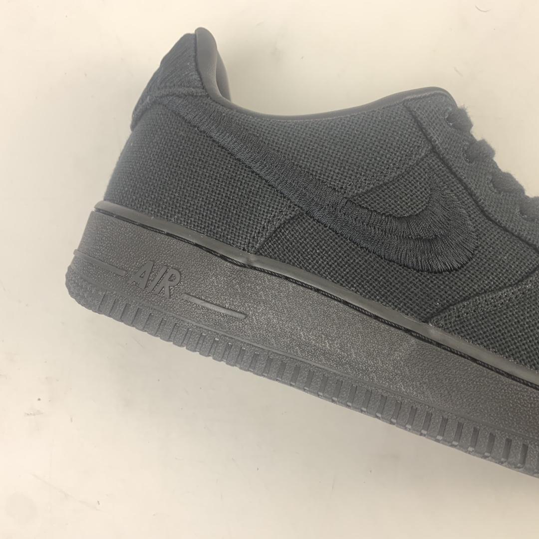 240 Stussy x Nike Air Force 1 Low”Black Cool”耐克 空军低帮 黑麻布电绣钩子低帮板鞋 CZ9084-001