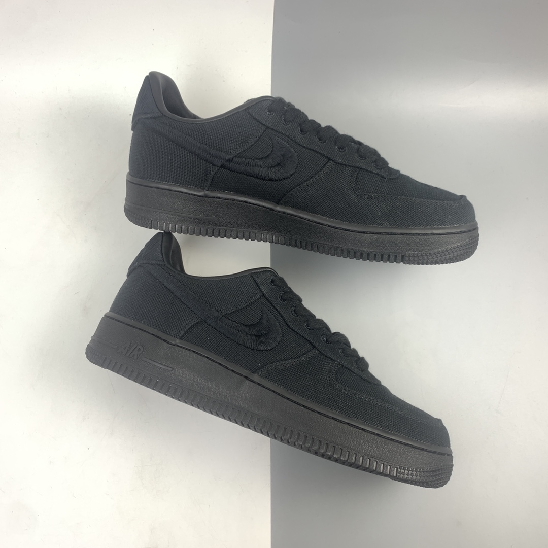 240 Stussy x Nike Air Force 1 Low”Black Cool”耐克 空军低帮 黑麻布电绣钩子低帮板鞋 CZ9084-001