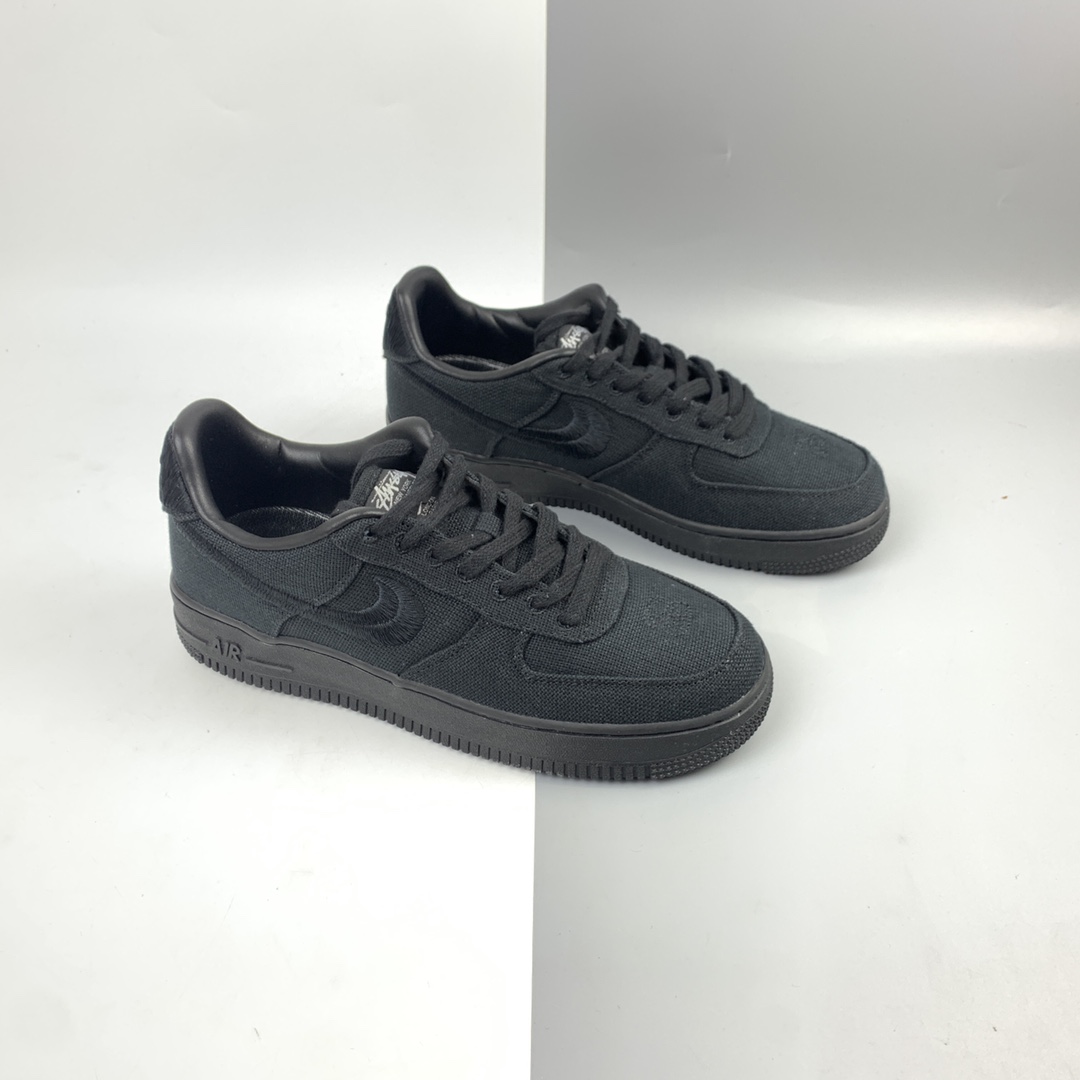 240 Stussy x Nike Air Force 1 Low”Black Cool”耐克 空军低帮 黑麻布电绣钩子低帮板鞋 CZ9084-001