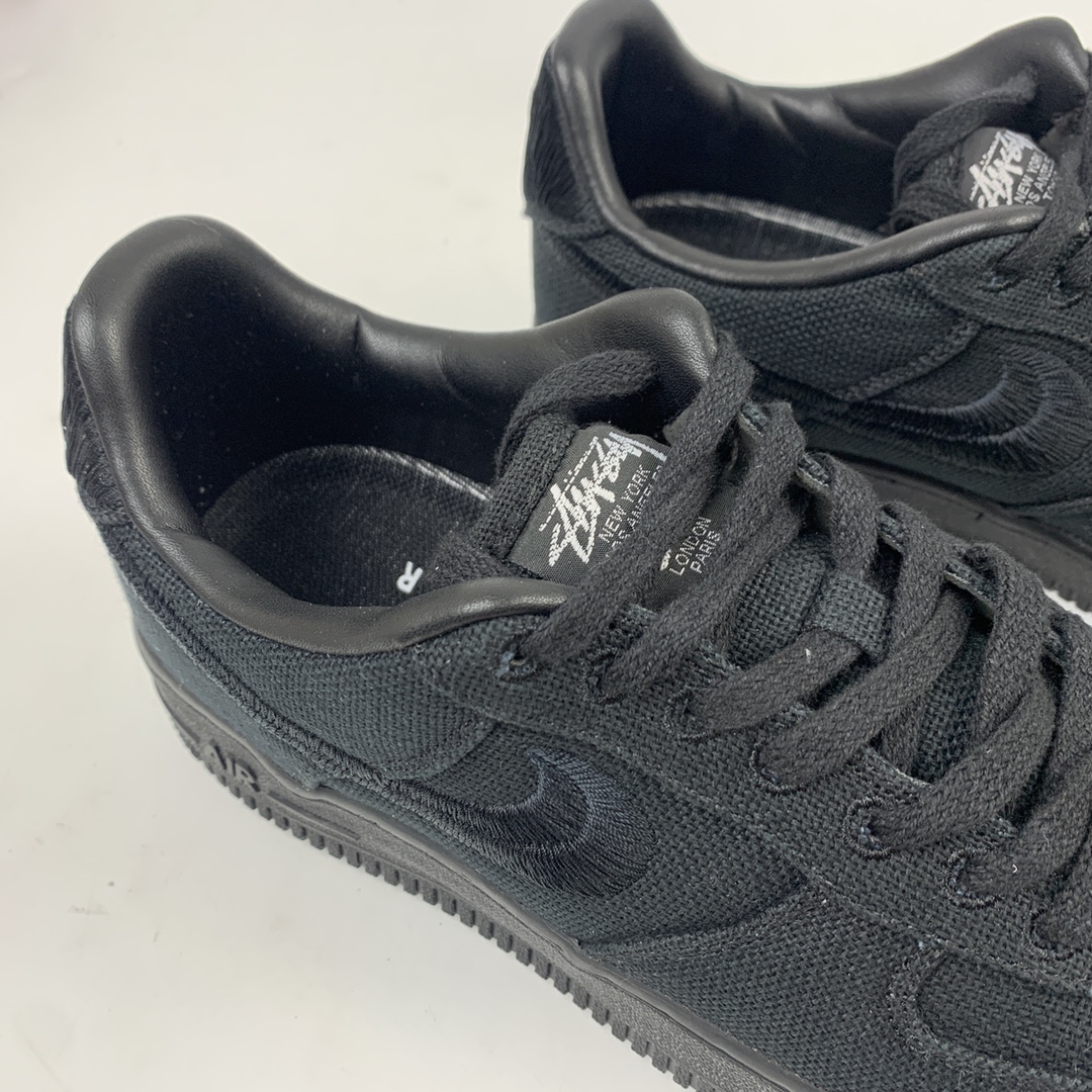 240 Stussy x Nike Air Force 1 Low”Black Cool”耐克 空军低帮 黑麻布电绣钩子低帮板鞋 CZ9084-001