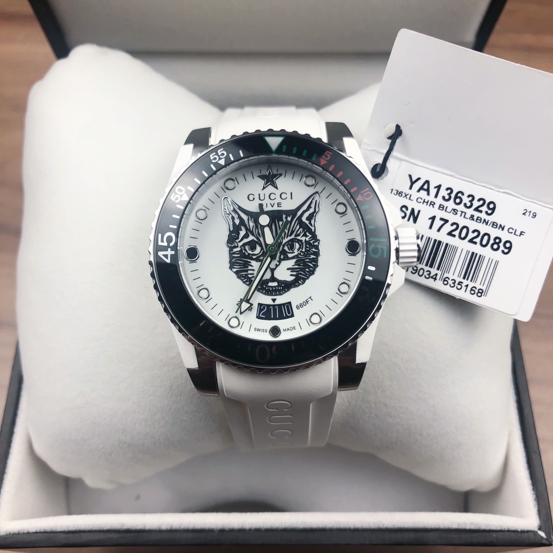 Gucchi 1840 Original Diving Watch: Stainless Steel, Tiger Head Pattern, 200m Waterproof - 图片 2