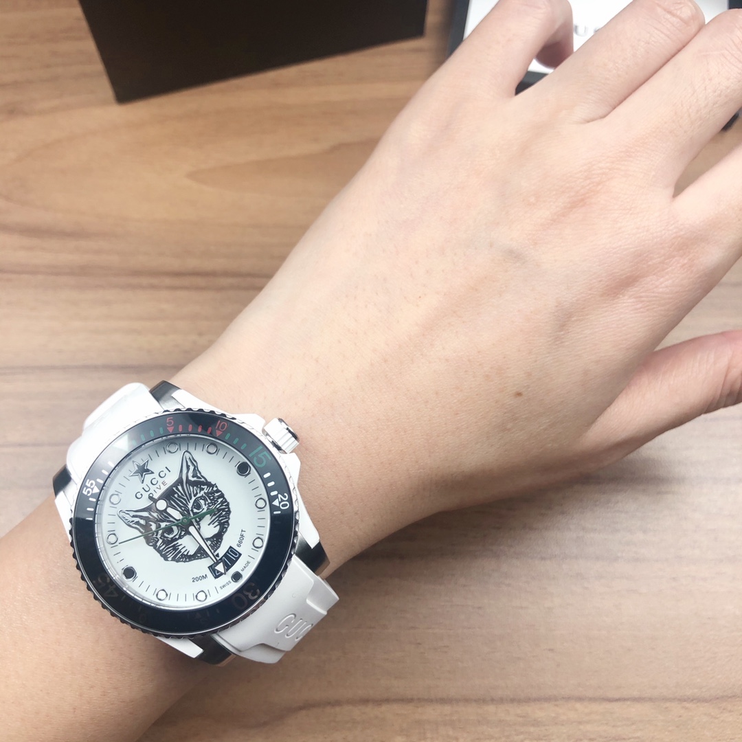 Gucchi 1840 Original Diving Watch: Stainless Steel, Tiger Head Pattern, 200m Waterproof - 图片 5