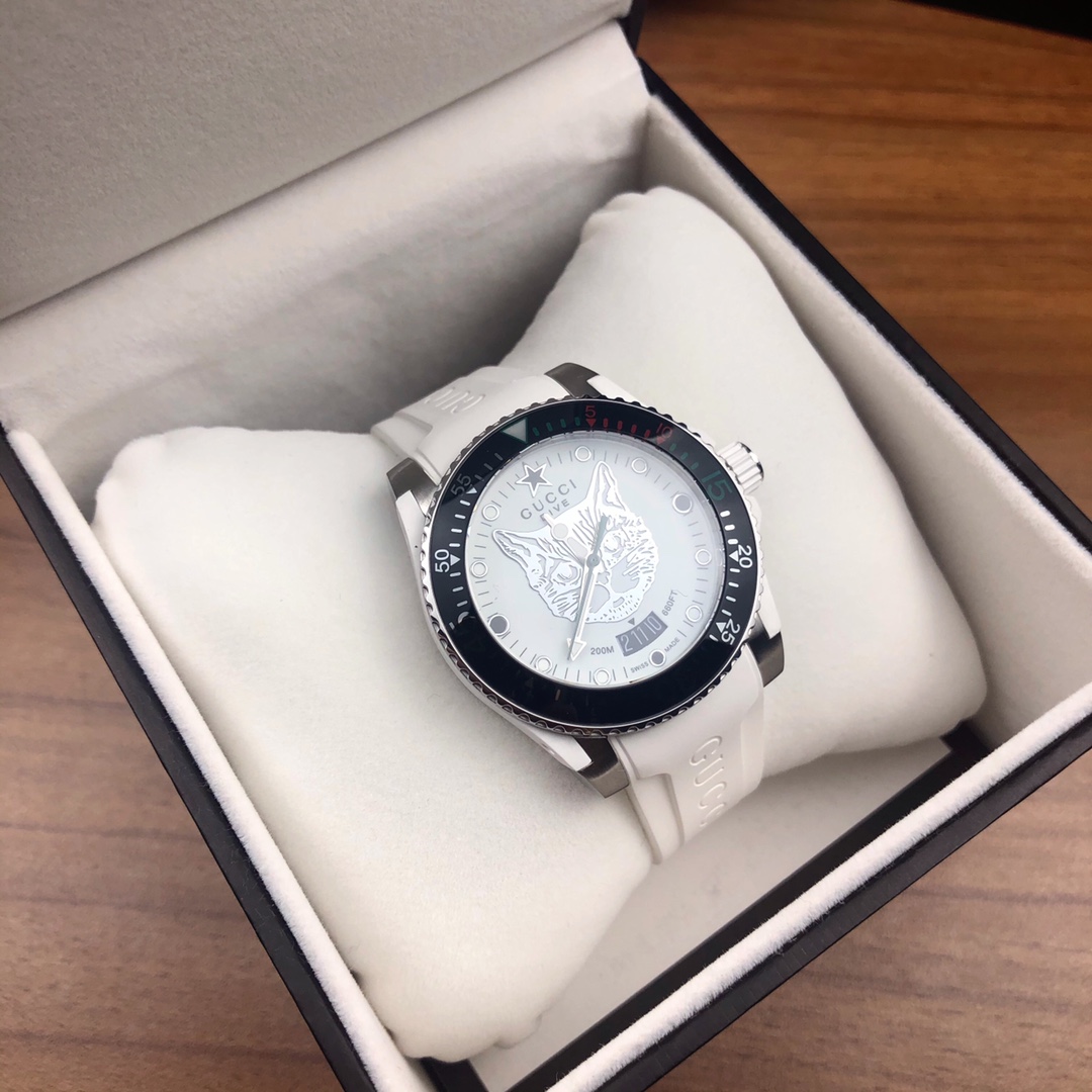 Gucchi 1840 Original Diving Watch: Stainless Steel, Tiger Head Pattern, 200m Waterproof - 图片 6
