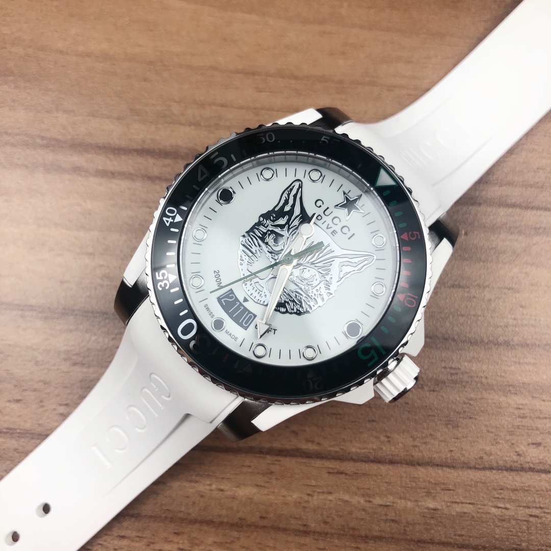 Gucchi 1840 Original Diving Watch: Stainless Steel, Tiger Head Pattern, 200m Waterproof - 图片 3