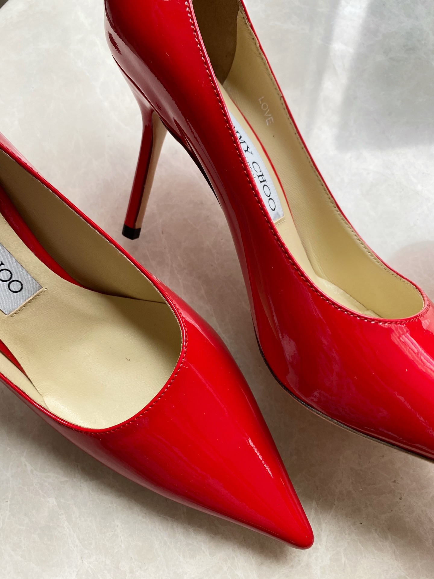 JIMMY CHOO Pointed Toe Pumps Imported Patent Leather Full Grain Crystal Sheepskin Italian Genuine Leather Outsole 1.0/6.5/8.5cm