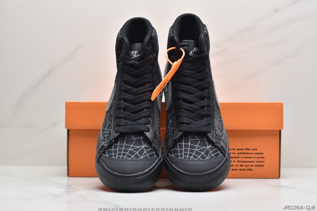 210 耐克Nik Blazer Mid '1977 Vintage”Spider Web”经典开拓者高帮百搭休闲运动板鞋“黑灰荧光绿夜光蜘蛛网3M”DC1929-001