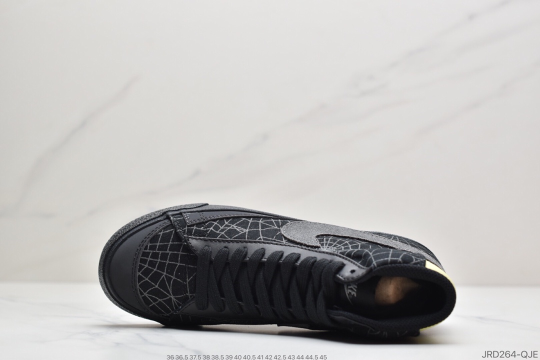 210 耐克Nik Blazer Mid '1977 Vintage”Spider Web”经典开拓者高帮百搭休闲运动板鞋“黑灰荧光绿夜光蜘蛛网3M”DC1929-001