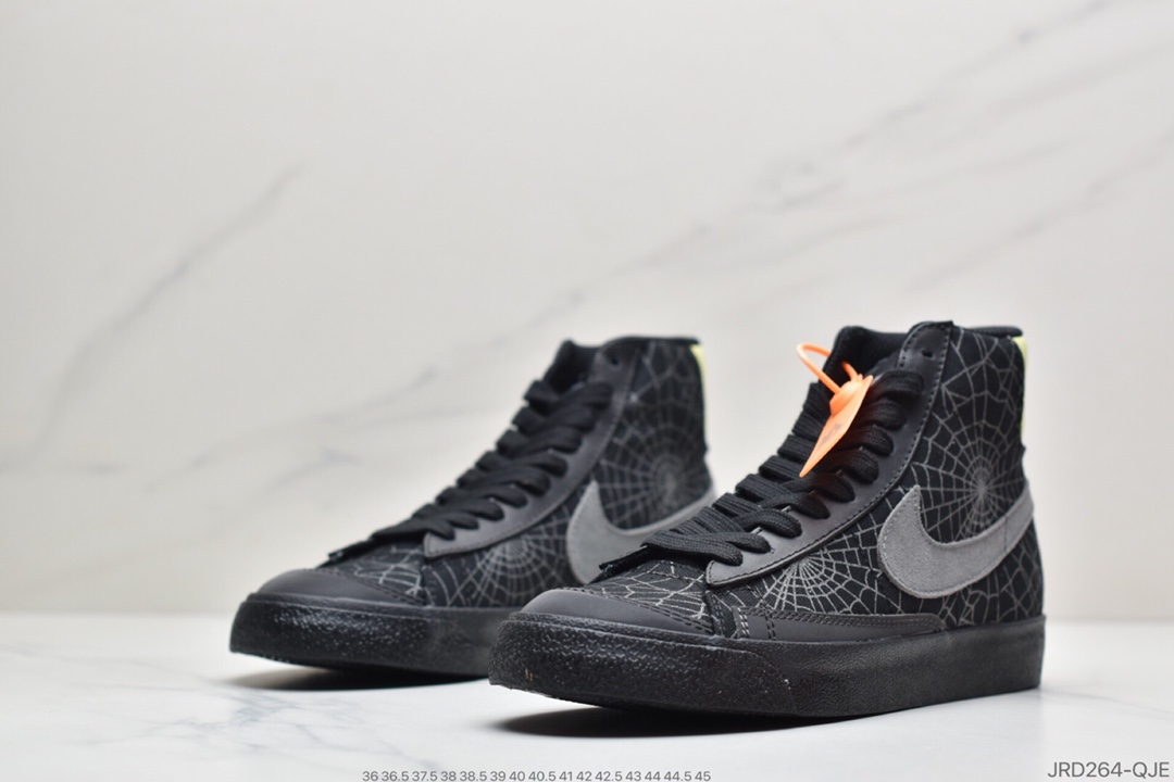 210 耐克Nik Blazer Mid '1977 Vintage”Spider Web”经典开拓者高帮百搭休闲运动板鞋“黑灰荧光绿夜光蜘蛛网3M”DC1929-001