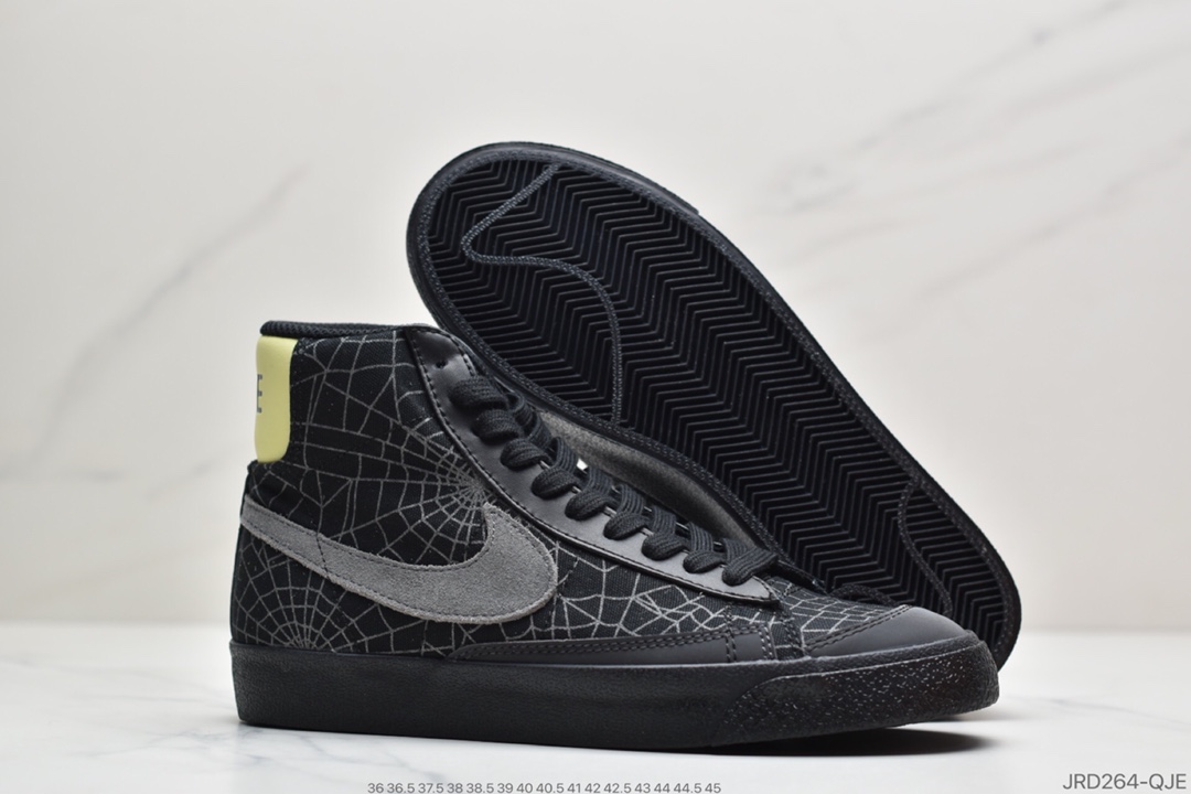 210 耐克Nik Blazer Mid '1977 Vintage”Spider Web”经典开拓者高帮百搭休闲运动板鞋“黑灰荧光绿夜光蜘蛛网3M”DC1929-001