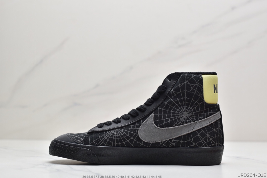 210 耐克Nik Blazer Mid '1977 Vintage”Spider Web”经典开拓者高帮百搭休闲运动板鞋“黑灰荧光绿夜光蜘蛛网3M”DC1929-001