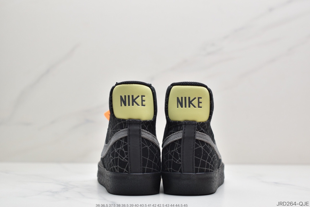 210 耐克Nik Blazer Mid '1977 Vintage”Spider Web”经典开拓者高帮百搭休闲运动板鞋“黑灰荧光绿夜光蜘蛛网3M”DC1929-001