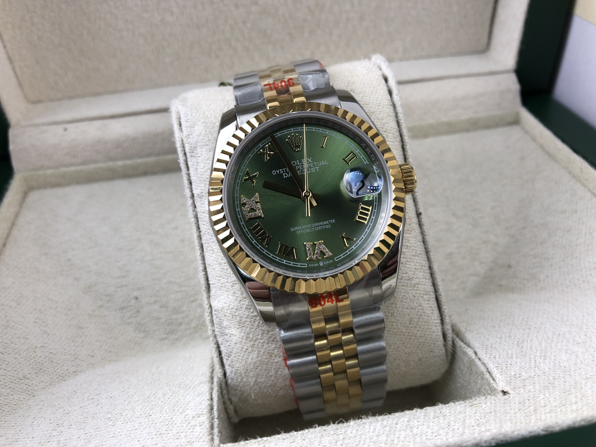 Rolex 皇家 劳力士日志系列36尺寸橄榄绿间黄金女表