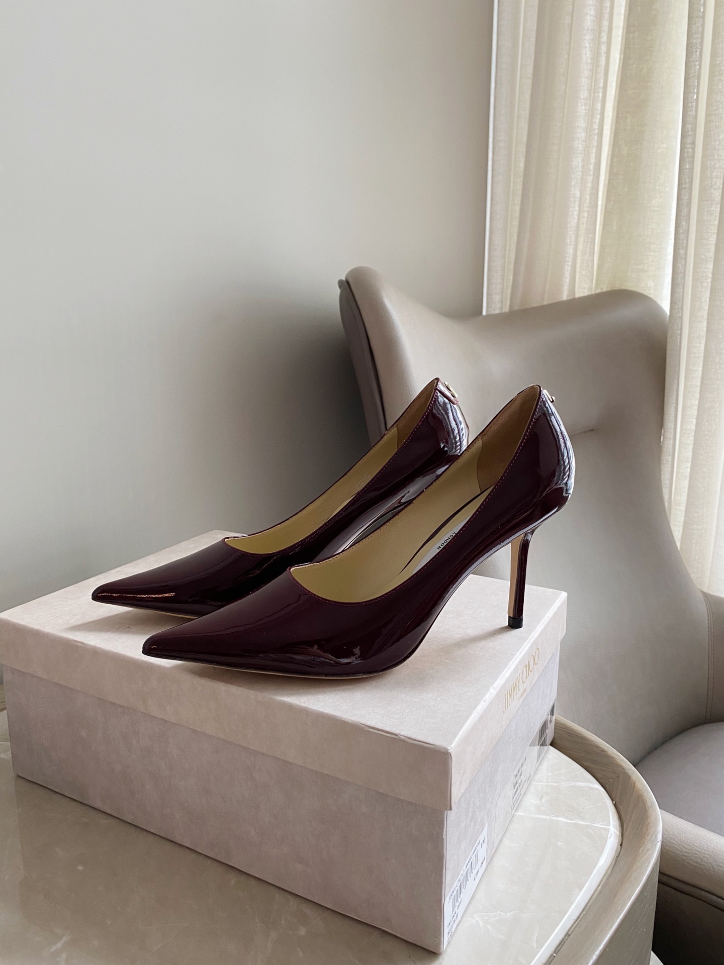 JIMMY CHOO Pointed Toe Pumps Imported Patent Leather Full Grain Crystal Lambskin Italian Genuine Leather Sole 1.0/6.5/8.5cm