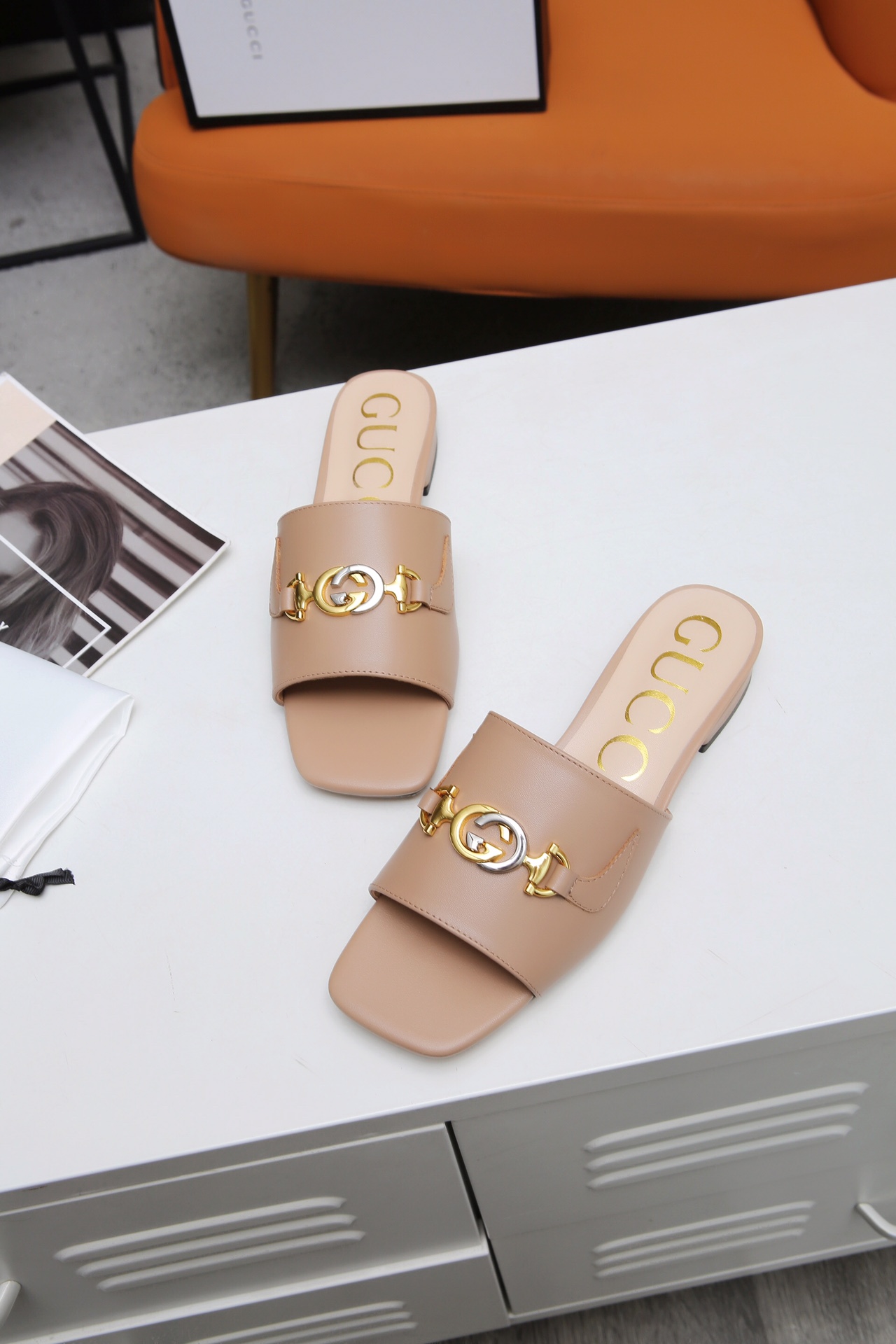 Gucci GG Leather Mules Slides Beige Classic Double G Buckle Sandals 6 i1607789047 3225 4