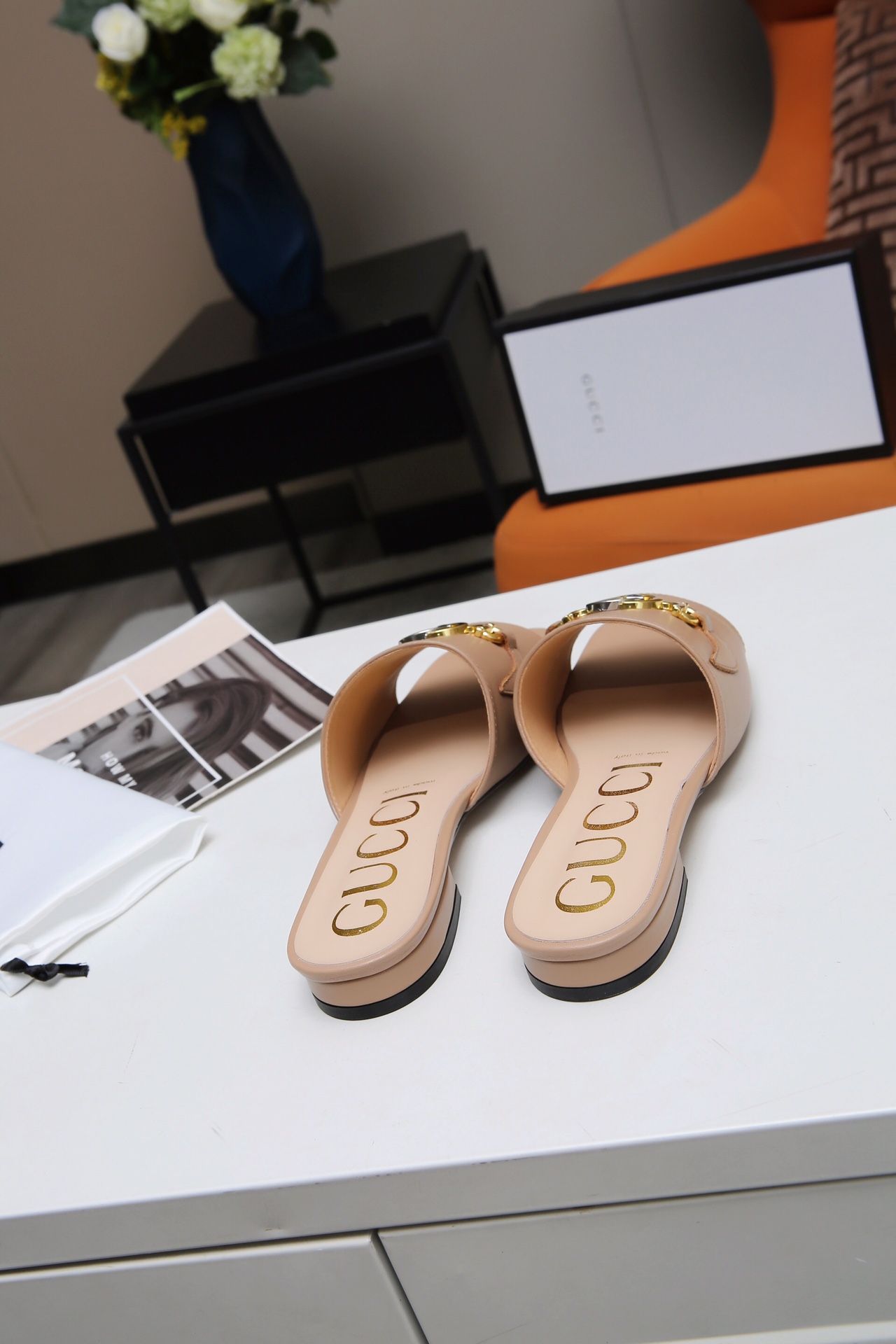 Gucci GG Leather Mules Slides Beige Classic Double G Buckle Sandals 9 i1607789047 9743 8