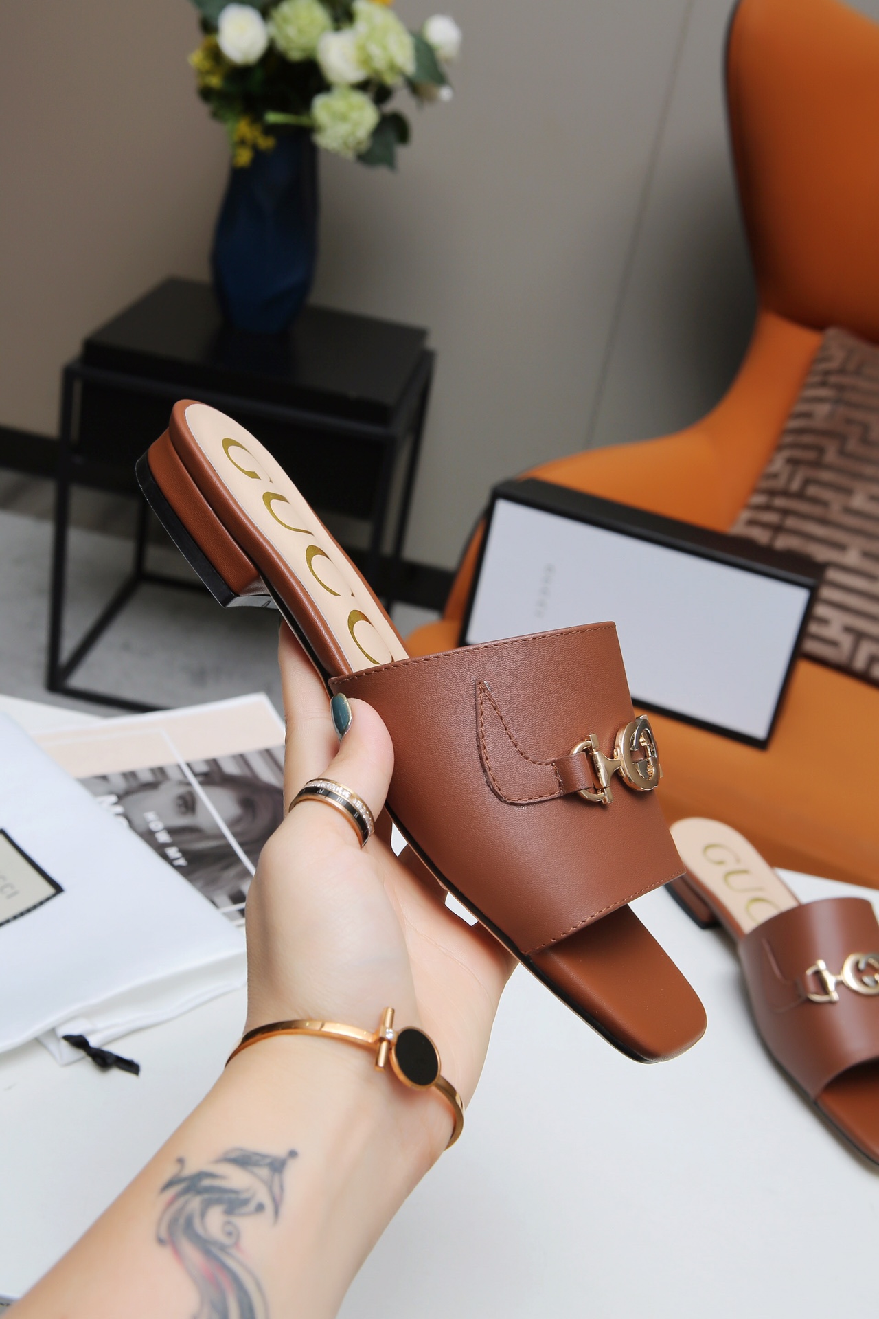 Gucci Leather Slide Sandal with Double G - Comfortable & Stylish 7 i1607789118 415 6