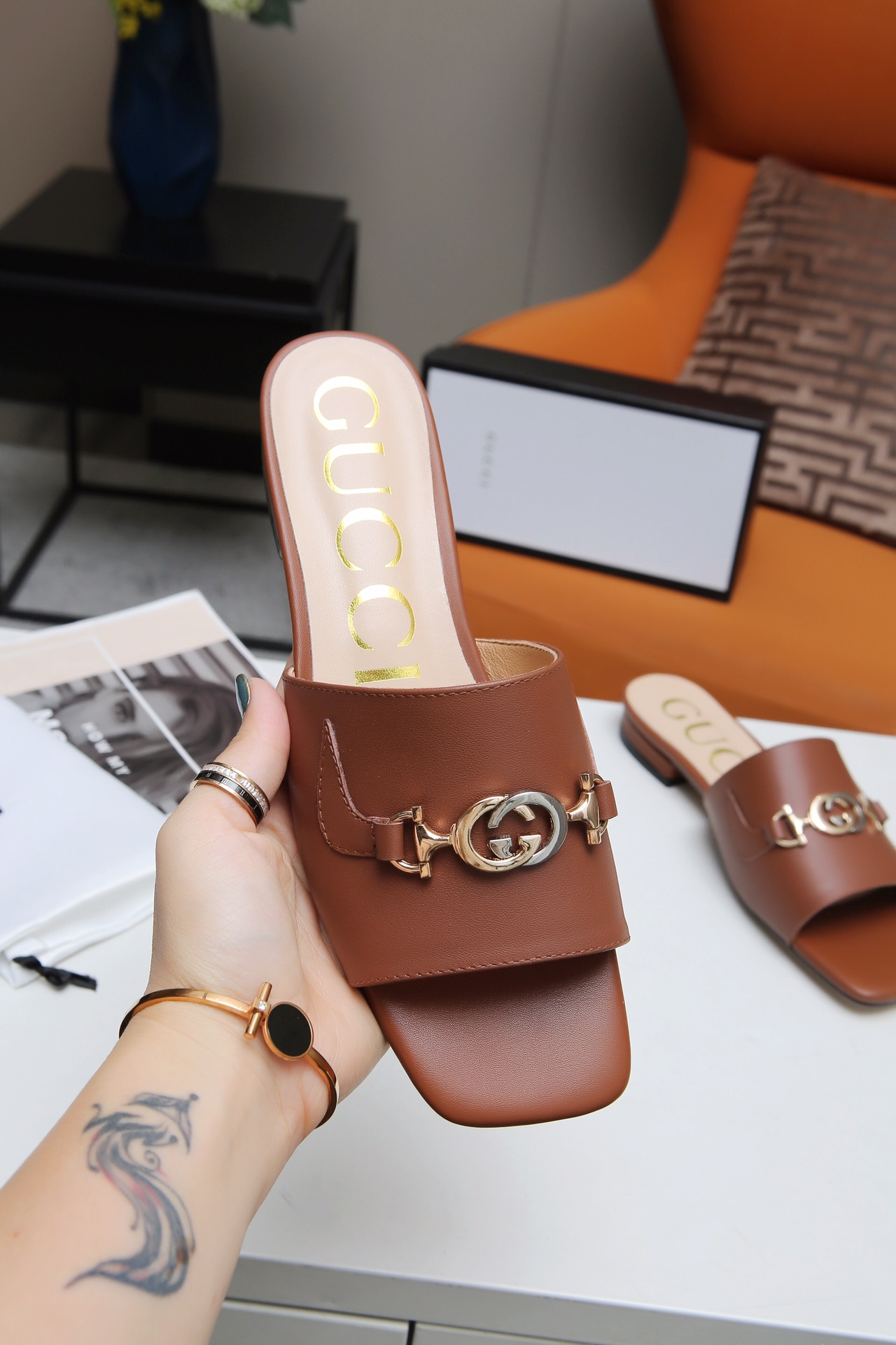 Gucci Leather Slide Sandal with Double G - Comfortable & Stylish 3 i1607789118 5785 1