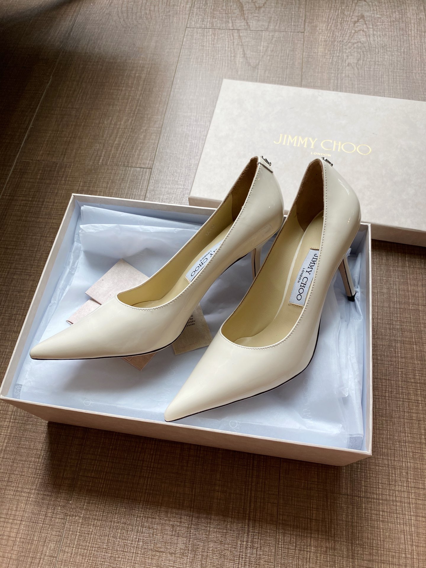 JIMMY CHOO Pointed Toe Pumps Imported Patent Leather Full Grain Crystal Sheepskin Italian Genuine Leather Outsole 1.0/6.5/8.5cm