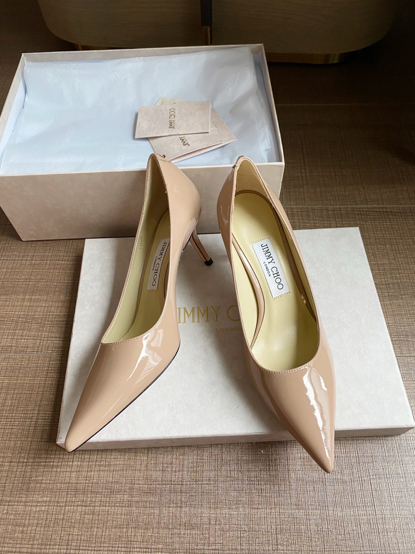 JIMMY CHOO Pointed Toe Pumps Imported Patent Leather Full Grain Crystal Sheepskin Italian Genuine Leather Outsole 1.0/6.5/8.5cm