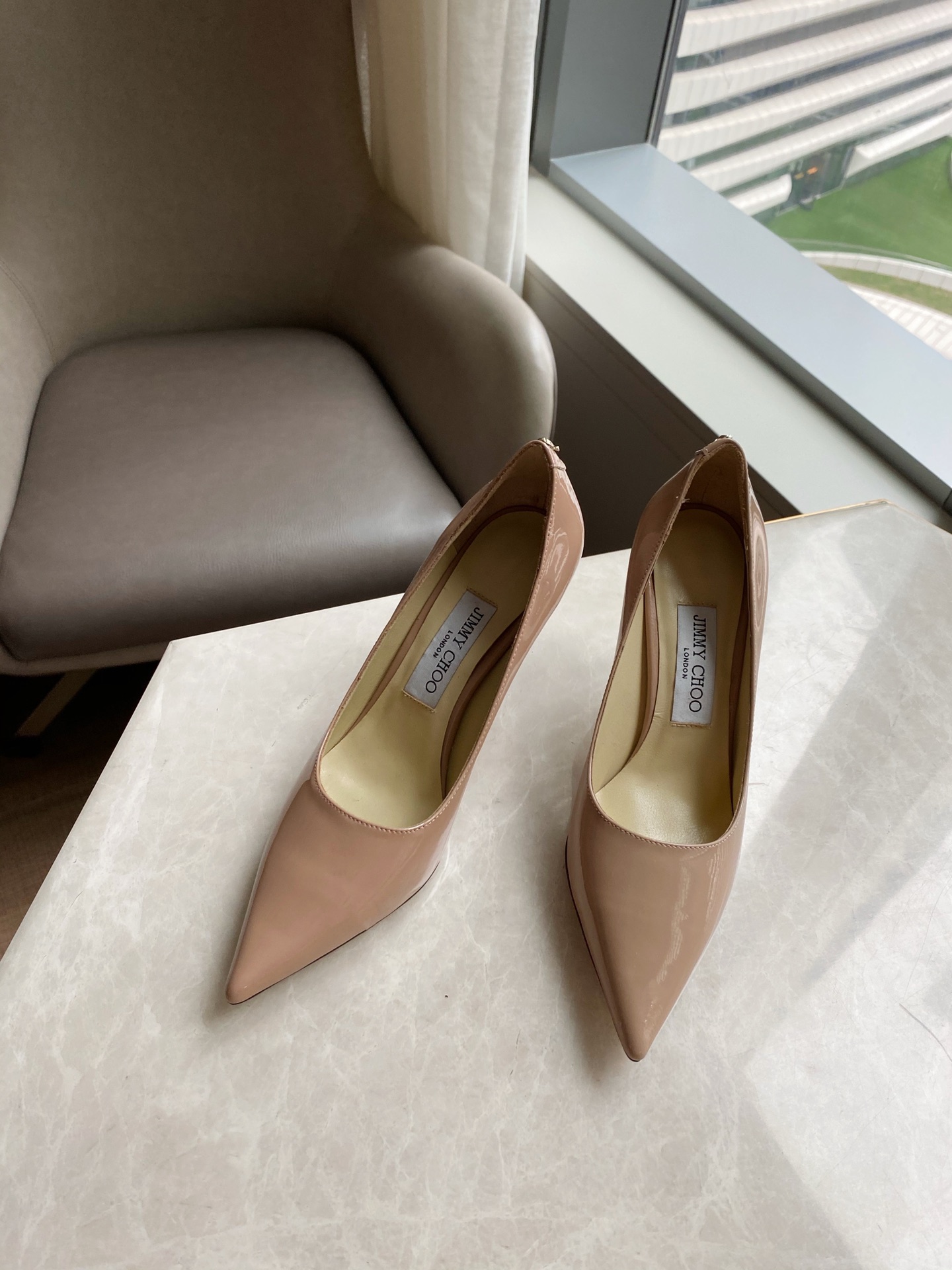 JIMMY CHOO Pointed Toe Pumps Imported Patent Leather Full Grain Crystal Sheepskin Italian Genuine Leather Outsole 1.0/6.5/8.5cm