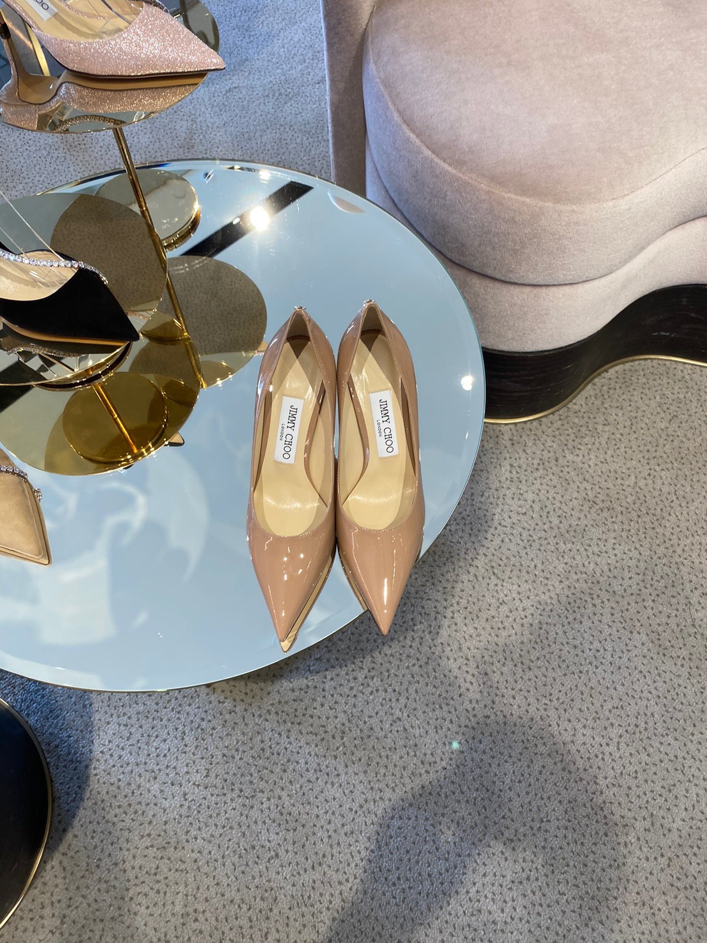 JIMMY CHOO Pointed Toe Pumps Imported Patent Leather Full Grain Crystal Sheepskin Italian Genuine Leather Outsole 1.0/6.5/8.5cm