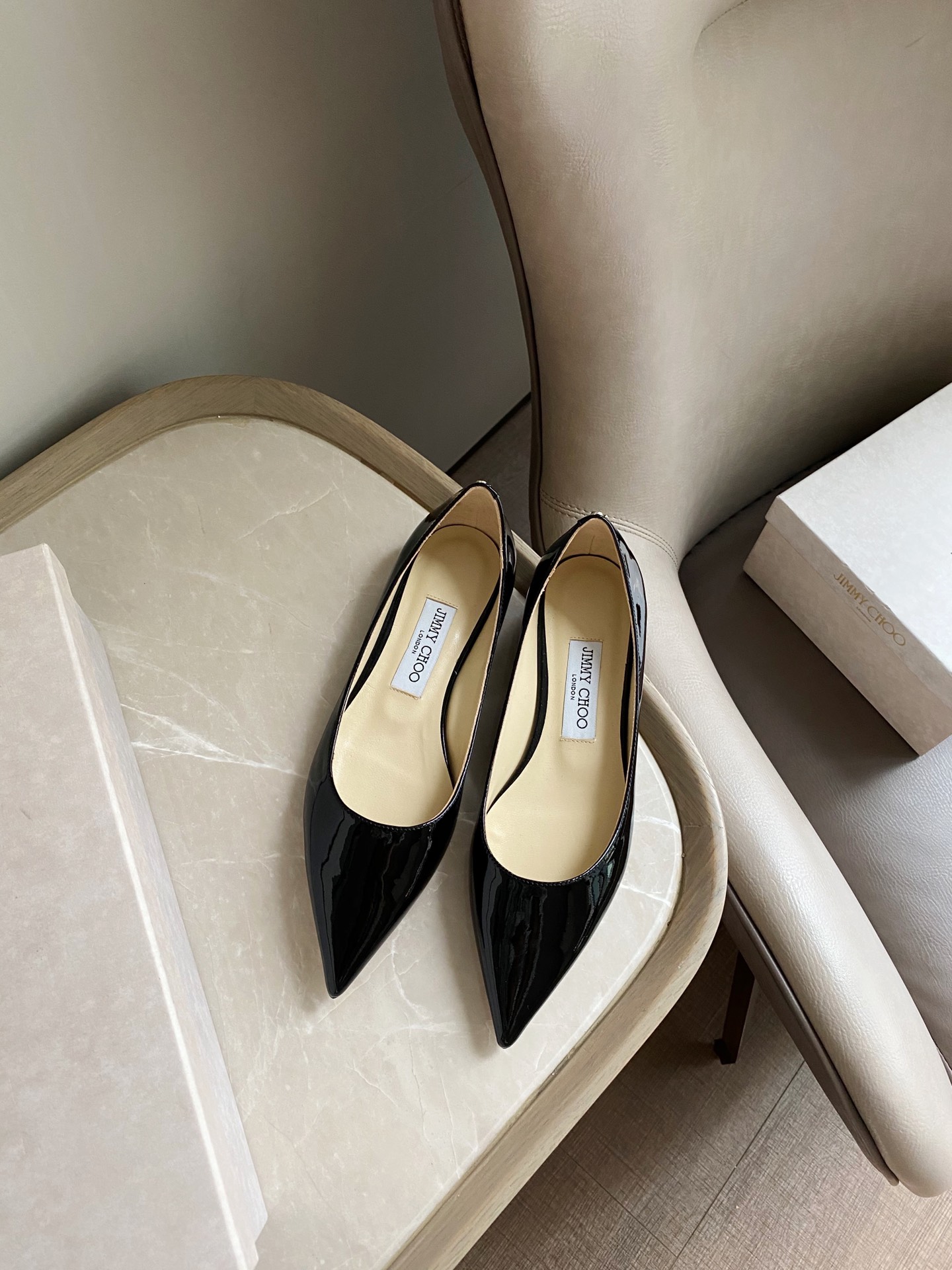 JIMMY CHOO Pointed Toe Pumps Imported Patent Leather Full Grain Crystal Sheepskin Italian Genuine Leather Outsole 1.0/6.5/8.5cm