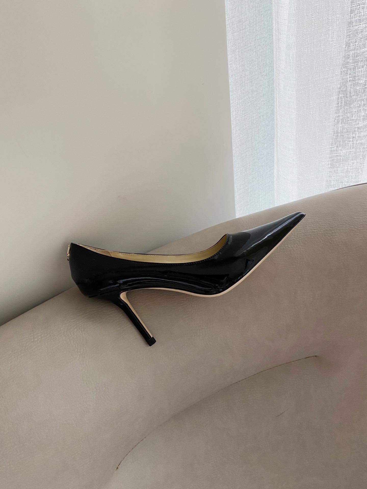 JIMMY CHOO Pointed Toe Pumps Imported Patent Leather Full Grain Crystal Sheepskin Italian Genuine Leather Sole 1.0/6.5/8.5cm