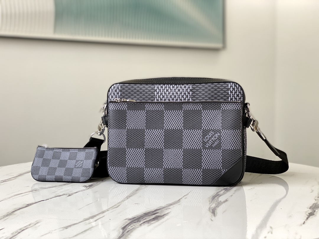 Louis Vuitton Messenger Bags Black Grid Grey Monogram Canvas N50027