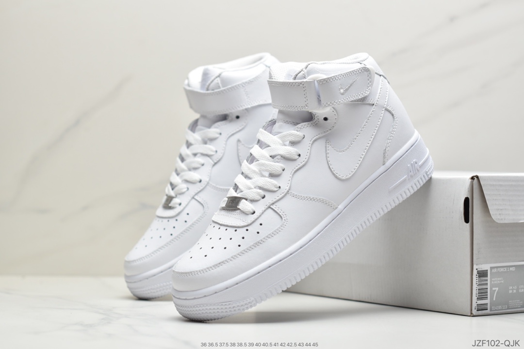 145 Nike Air Force 1 Mid '07 GS”White/White”空军一号中帮经典百搭休闲运动板鞋“纯白”314195-113