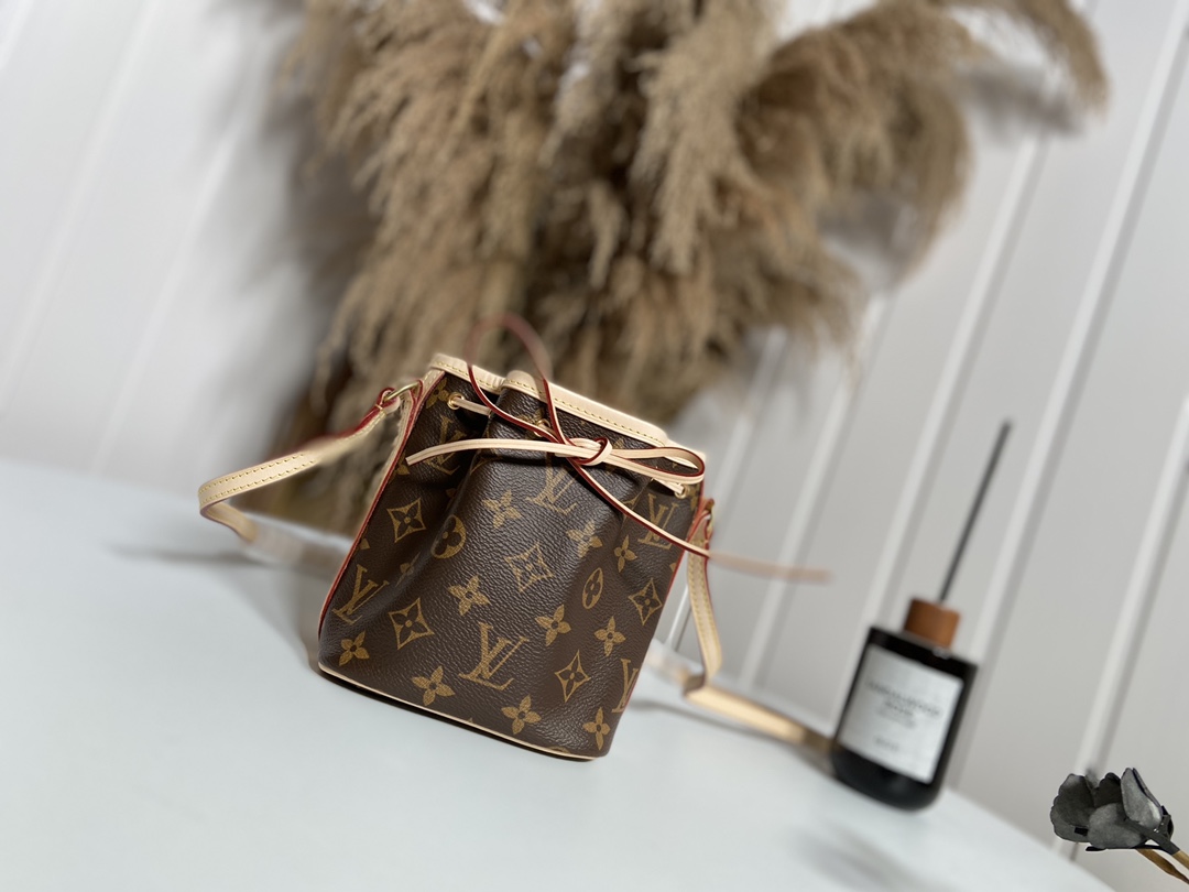 Louis Vuitton LV Nano Noe Bags Handbags Gold Monogram Canvas Cowhide Fabric Mini N41346