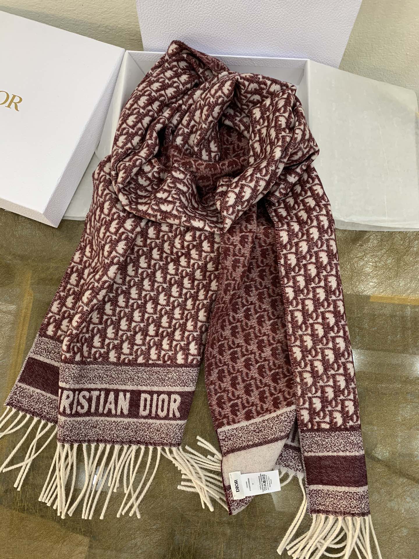 Dior迪奥经典老花 Oblique 印花新版羊绒围巾01CDO309I093_C340