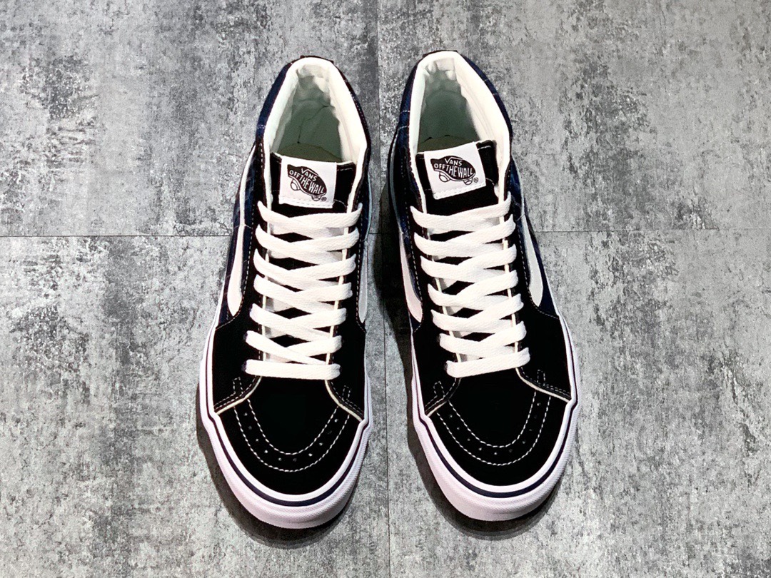 下调140 Vans SK8-Hi 经典高帮系列  黑蓝格子条纹 帆布硫化板鞋
