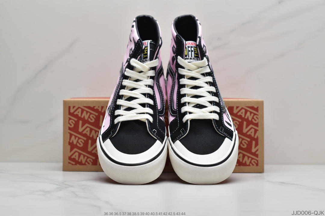 130 公司级万斯海外代购官网预售Vans SK8-Hi 黑粉棕榈叶 高帮休闲帆布鞋