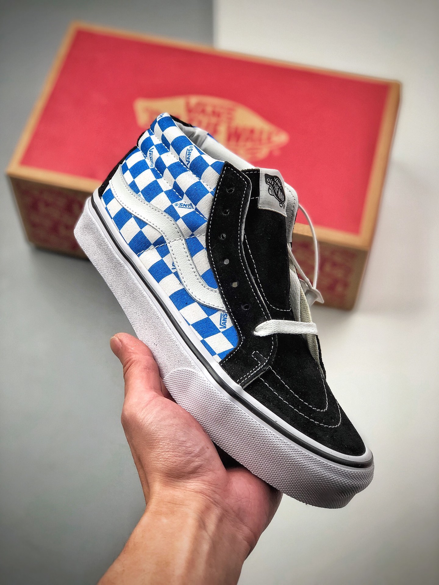 150  Vans范斯官方 蓝白棋盘格 男鞋女鞋Sk8-Mid中帮板鞋运动鞋