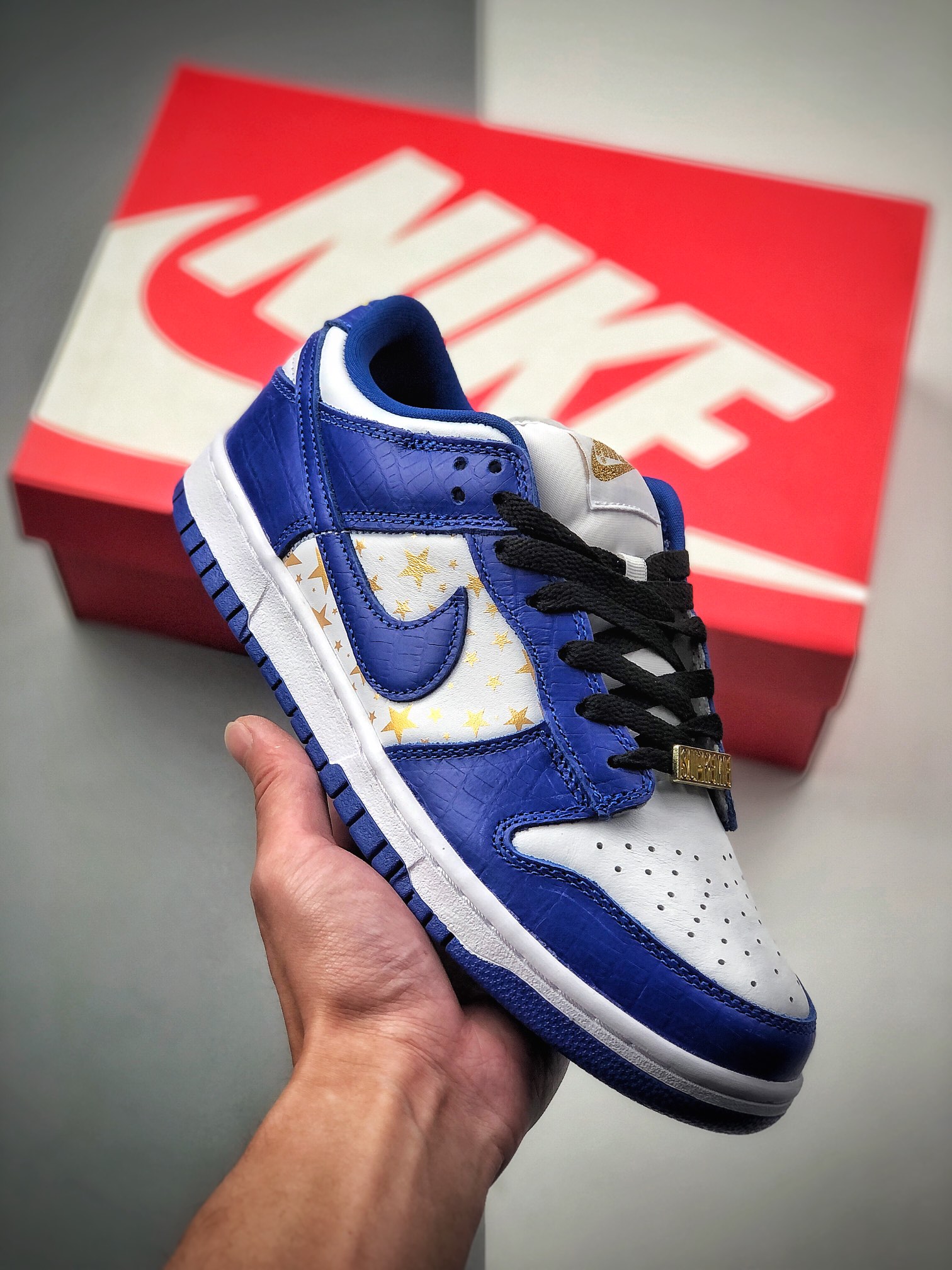 SB Dunk Low x Supreme edición conjunta, azul/blanco, estrellas clásicas, número de artículo: DH3228-100, tall…