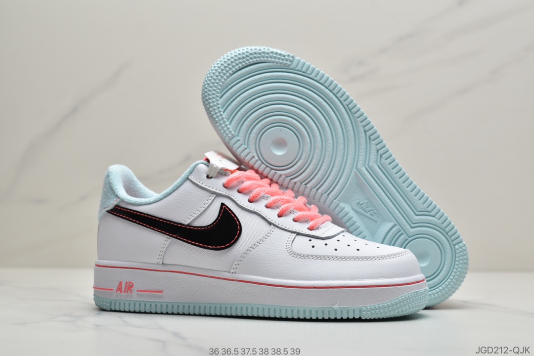 180 Nike Wmns Air Force 1’07 LV8 GS”White/Black-Flash”空军一号经典低帮百搭休闲运动板鞋“皮革白蓝粉南海岸”DD7709-100