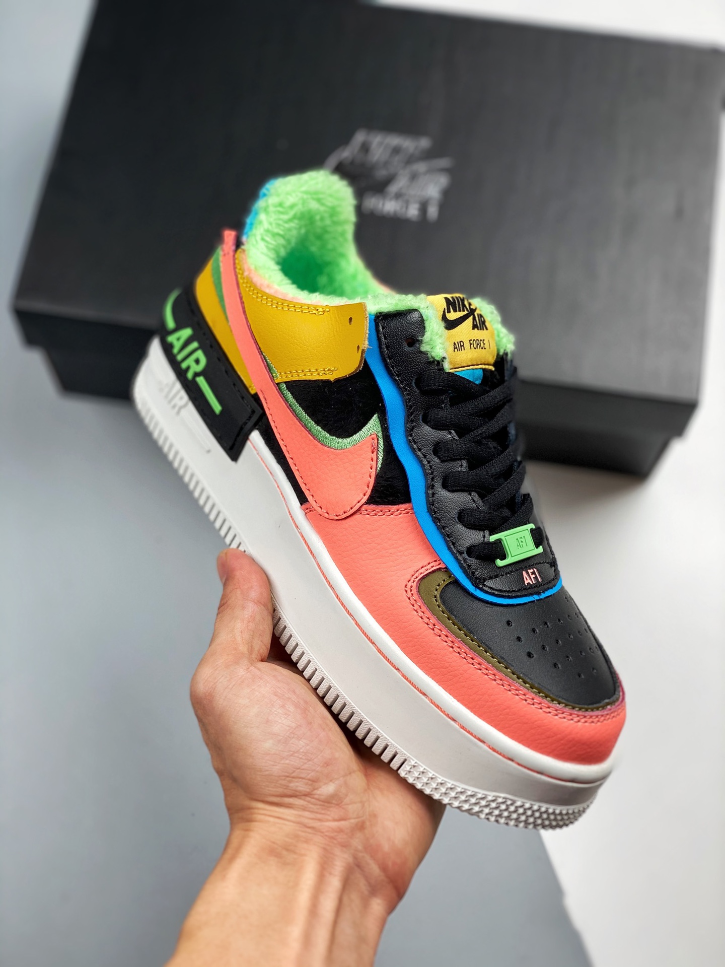 Nike Air Force 1 Shadow negro rosa amarillo, horma original y papel original, estilo auténtico de Air Force, enfocado e…