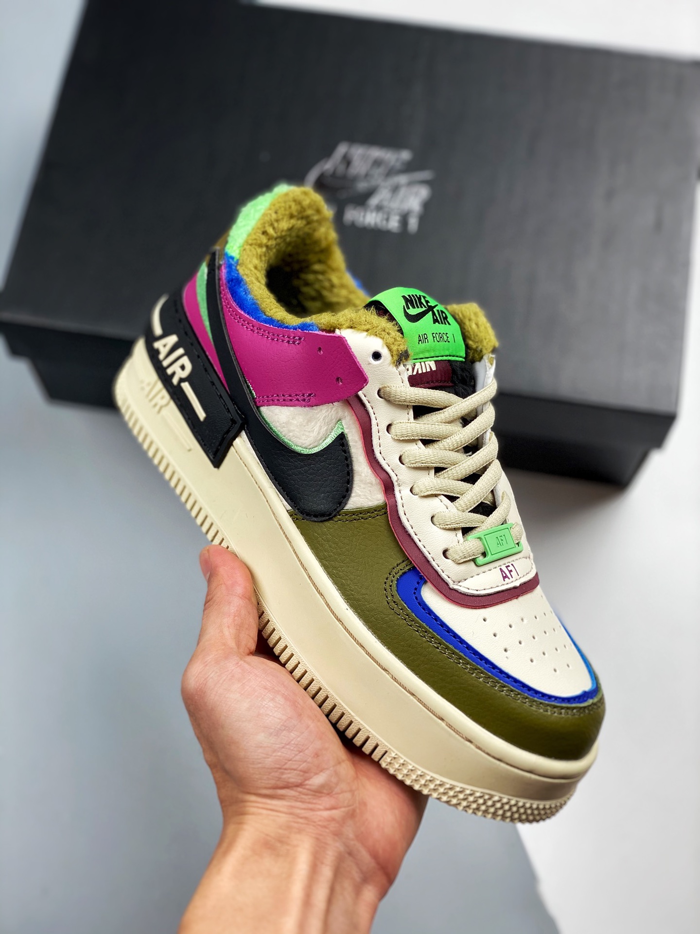 Nike Air Force 1 Shadow en blanco, marfil y marrón, doble gancho, horma y plantilla originales, estilo auténtico Air Fo…