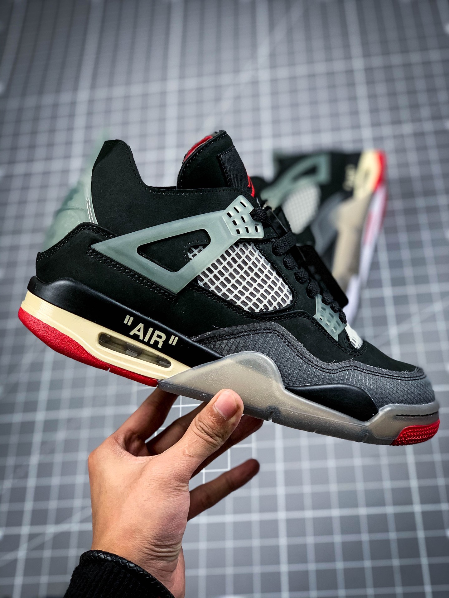 450 OFF-White x Air Jordan 4 ”Bred”OW联名蝉翼黑灰红 CV9388-001